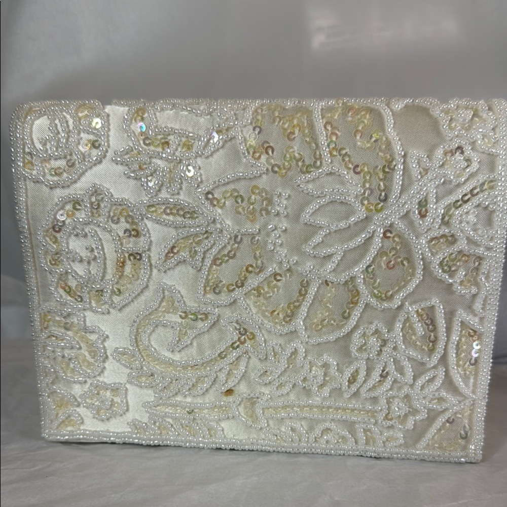 Ivory Beaded Floral Evening Clutch